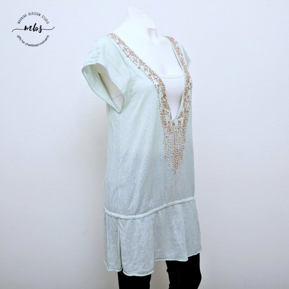 Free People Textured Scoop Neck Short Sleeve Tie Waist Oversized Tunic - Picture 3 of 10